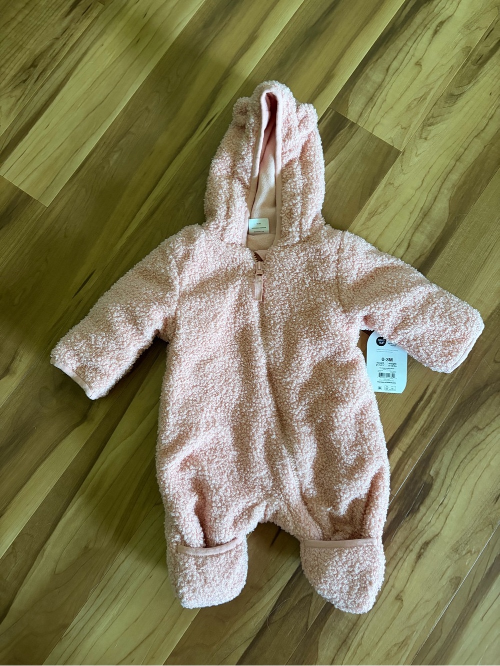 wonder nation Pink Sherpa Hooded Baby Footed One-Piece snow suit